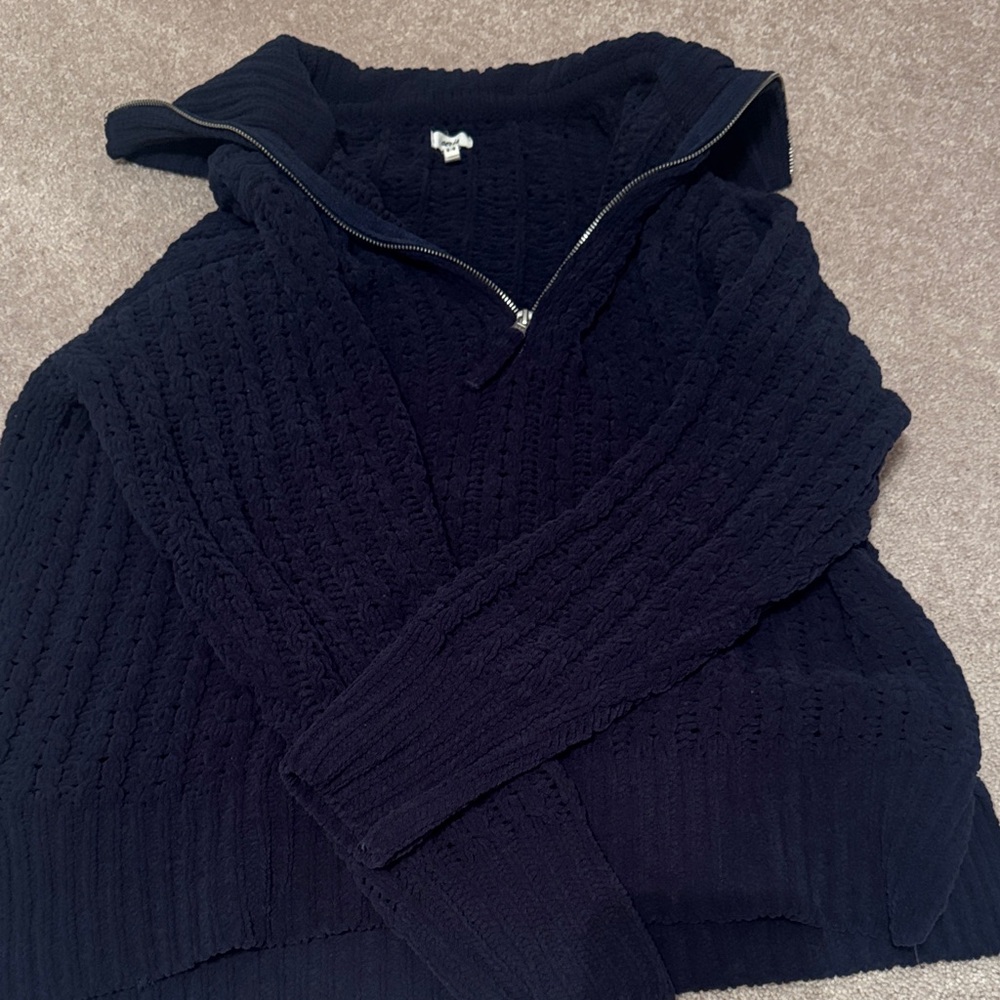 Aerie Navy Cable Knit Half-Zip Sweater